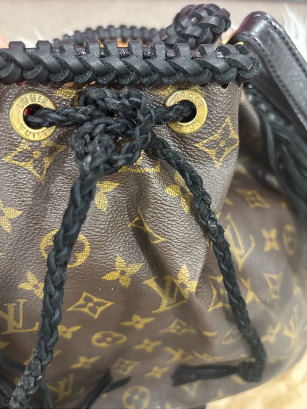 Monogram Drawstring Bucket Bag in Brown and Black with Original Dustbag - Picture 11 of 16